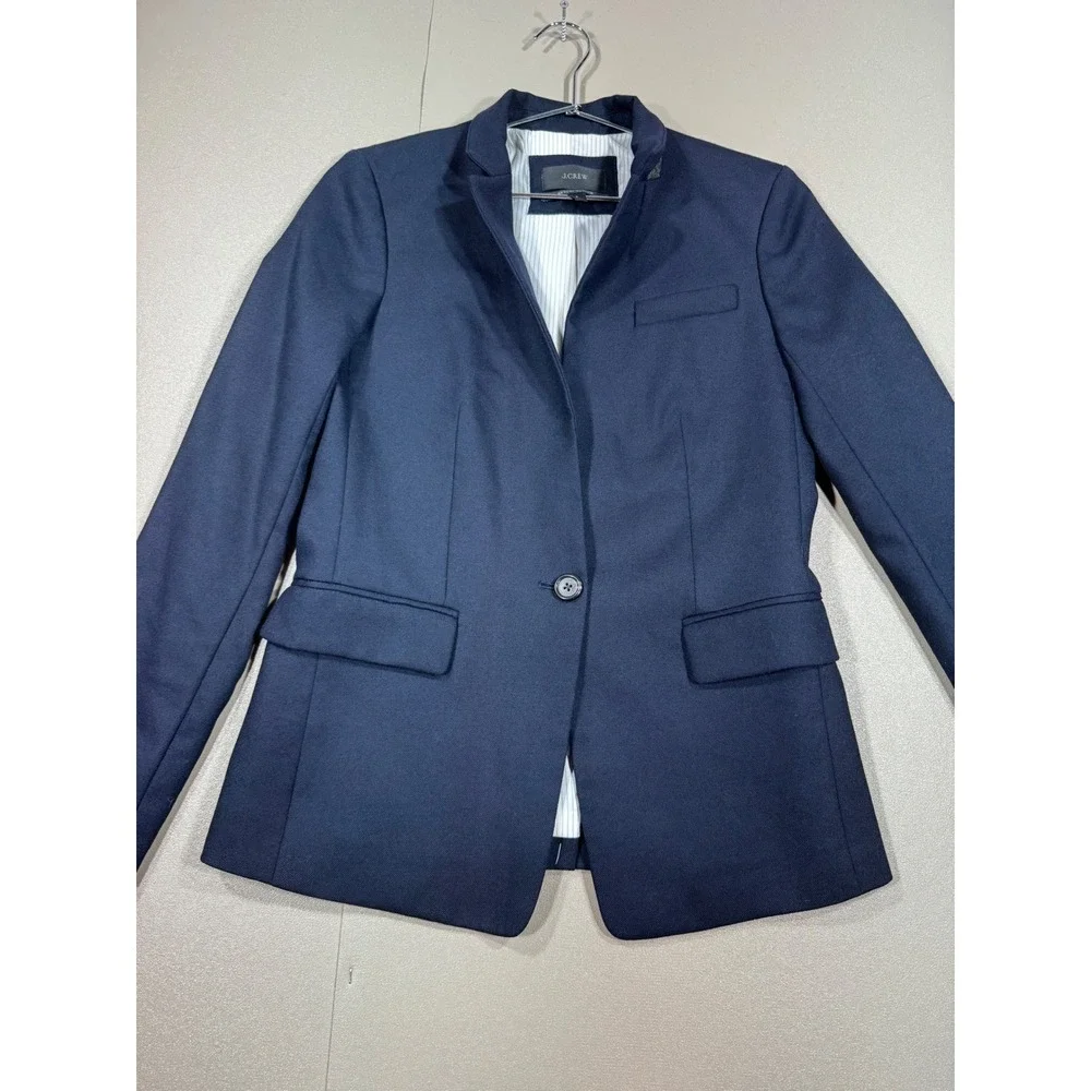 NWOT J.Crew Regent Blazer Navy Blue Wool Blend Standing Collar Jacket‎ Size 2